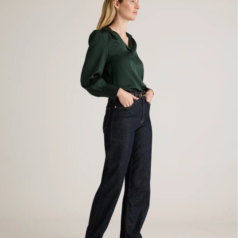 Washable Stretch Silk Split Neck Blouse - image 3